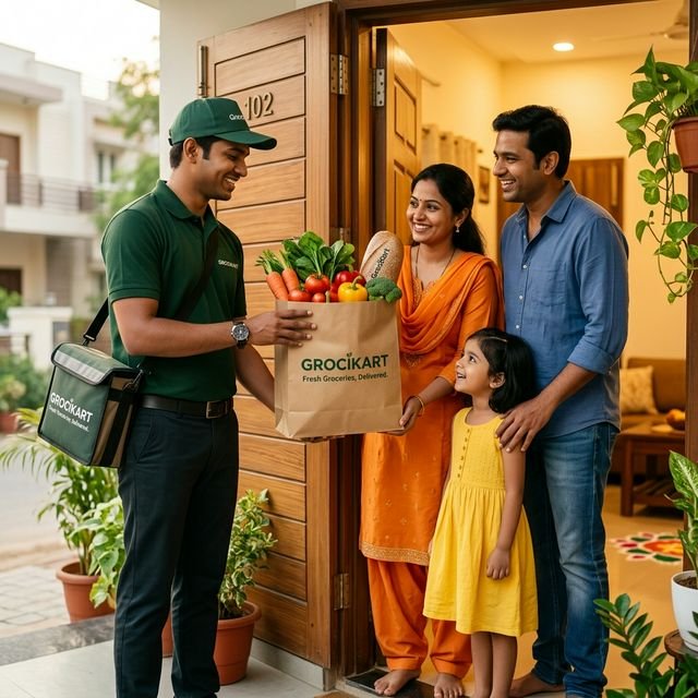 GrociKart delivery service bringing fresh fruits and vegetables to a Mysore home
